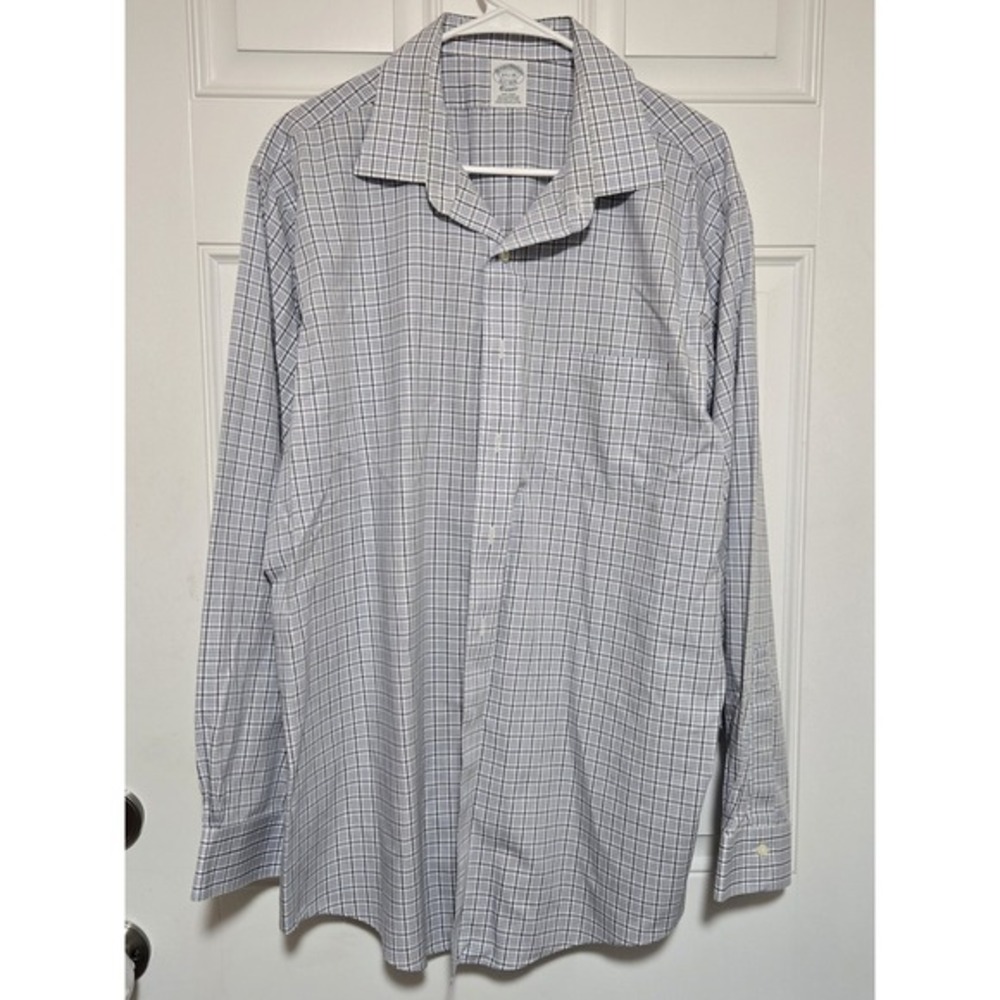 Brooks Brothers Dress Shirt Mens Size 17.5 - 35 Long Sleeve Blue Stripes Button